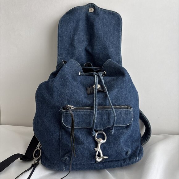 Rebecca Minkoff Denim Backpack Julian Style Vintage 2014-2016 Rare Hook Closure - Picture 15 of 16